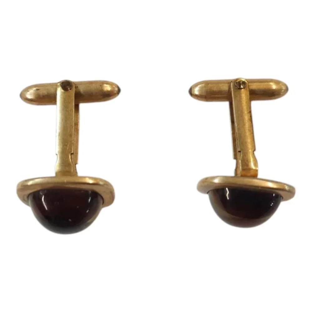 Correct Quality Tigers Eye Cufflinks Brown Yellow Vintage Gold Tone MCM Jewelry